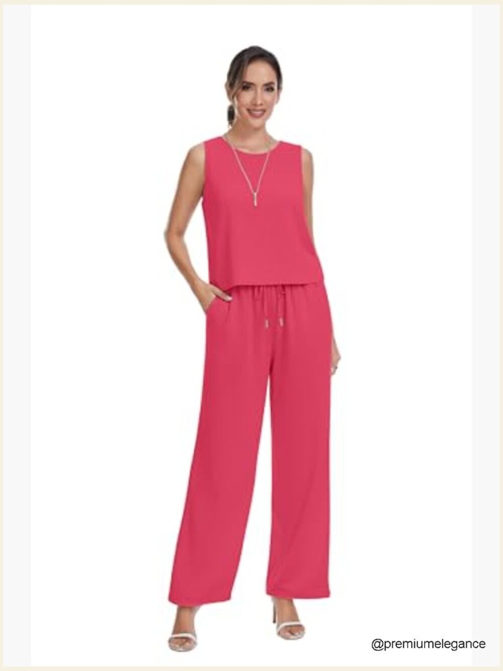Summer Two Piece Set Button Back Tank Tops Flowy Beach Pants Lounge Vacation - Picture 5 of 6